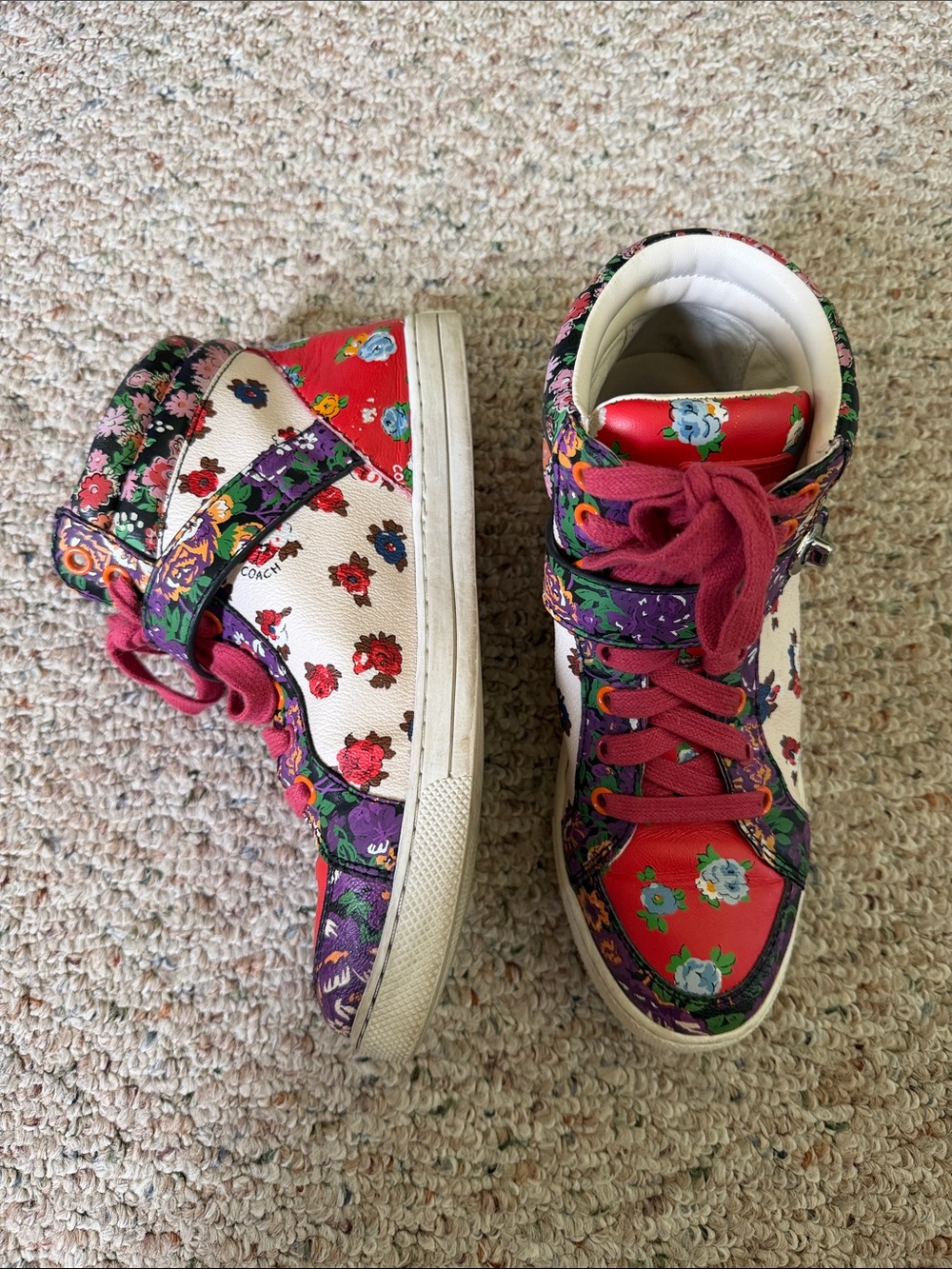 Coach Floral High-Top Kids Sneakers in Red, White, Purple, Pink